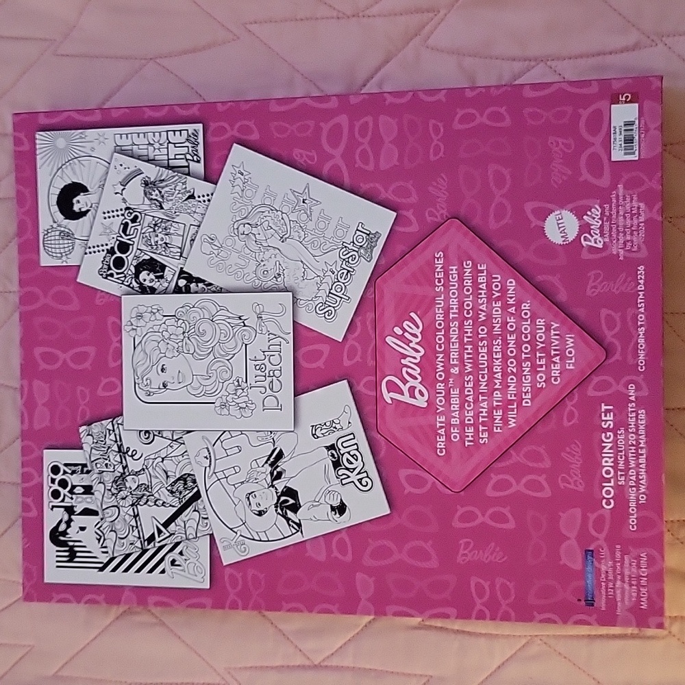 NIB Barbie Hard Cover Coloring Book Set 10 Vibrant Washable Markers Retro-themed - Picture 2 of 9